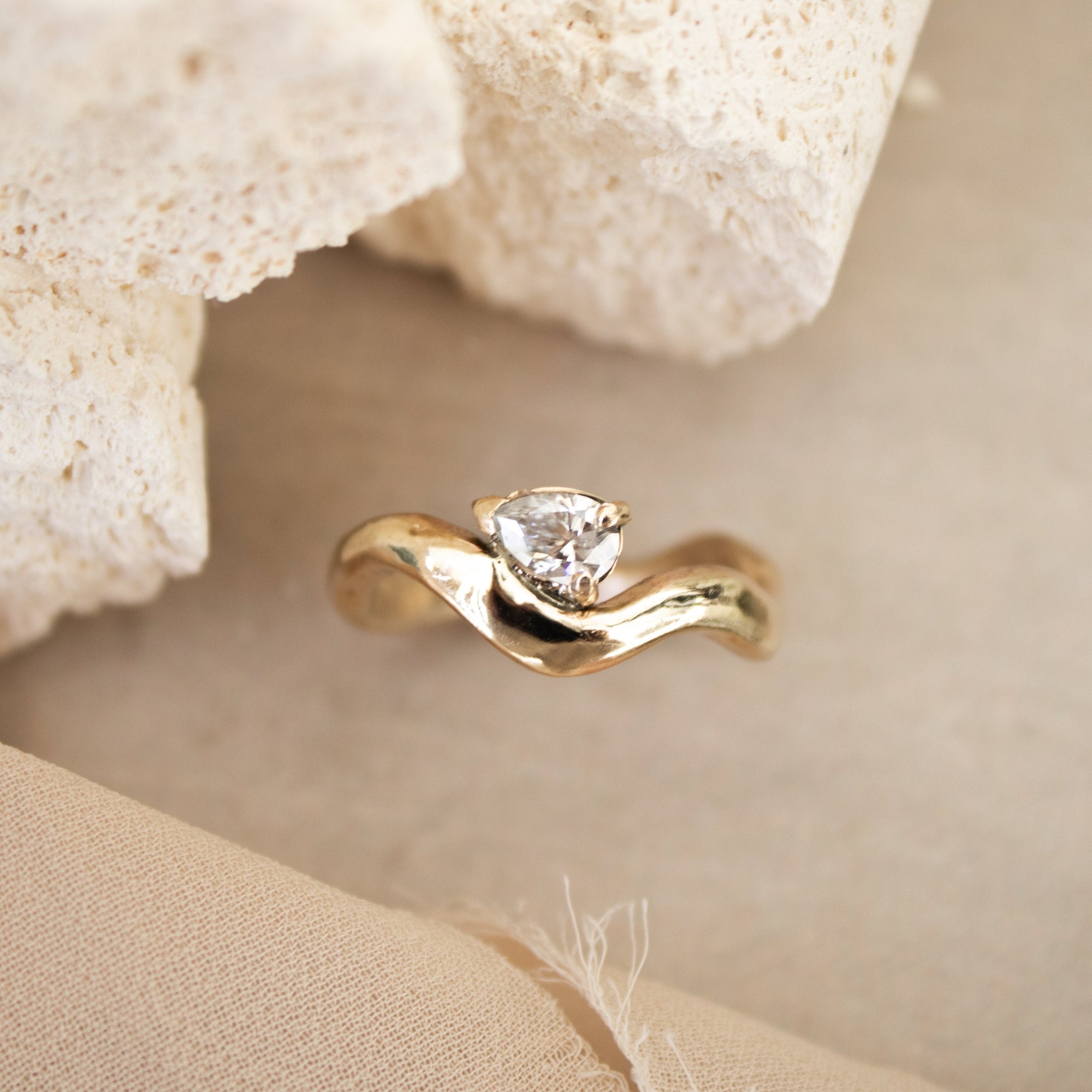 Wavy Pear Diamond Ring