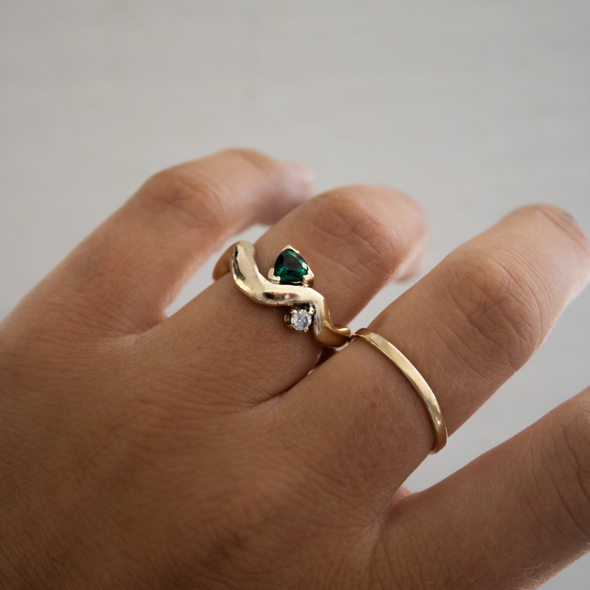 Emerald and Diamond Wavy Ring